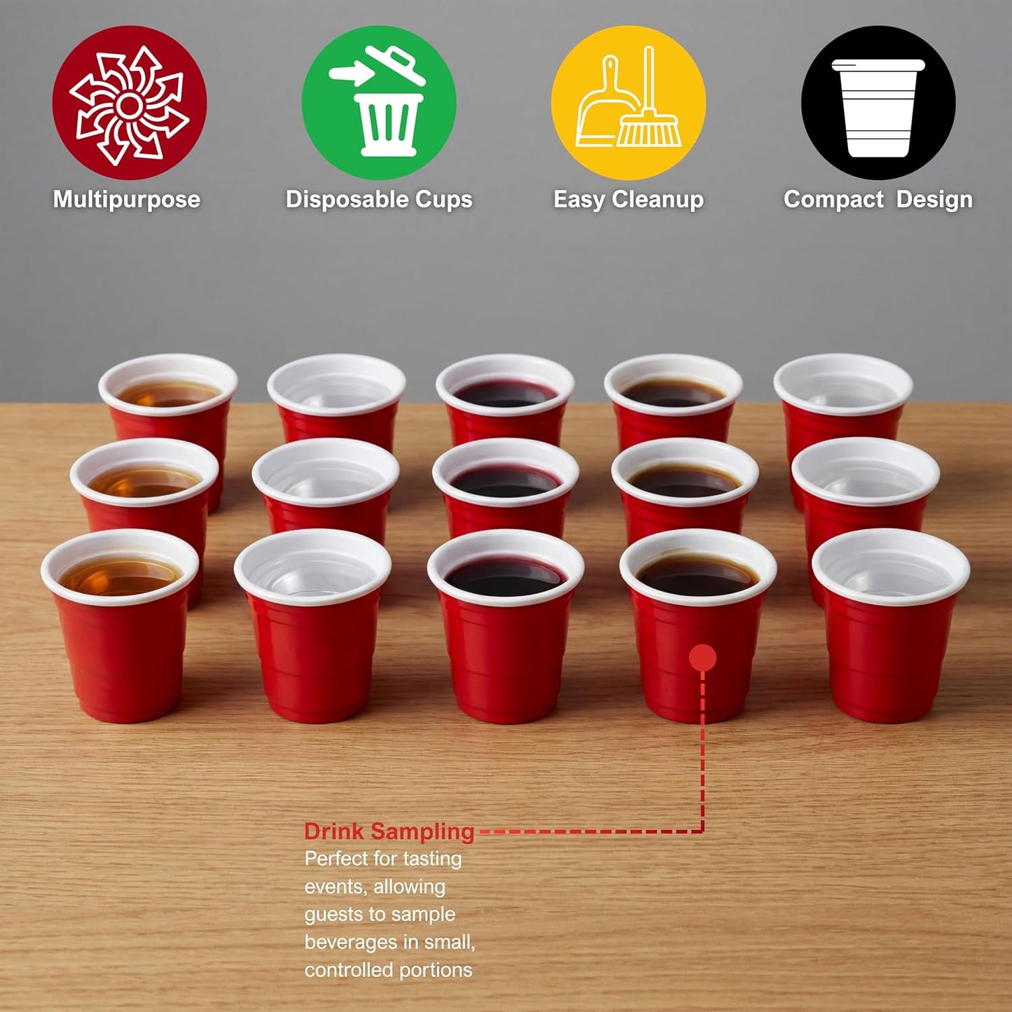 2 oz Disposable Plastic Shot Glass Party Cups – Red, 36 Pack