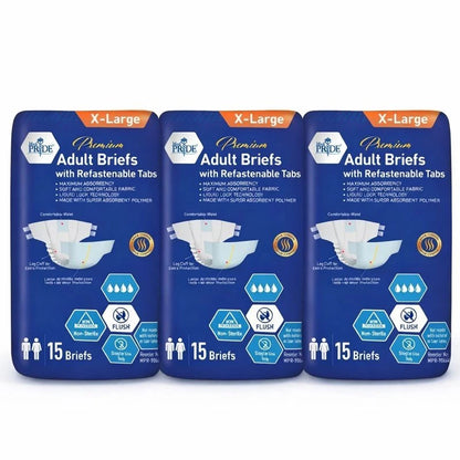 Premium Max Absorbency Adult Incontinence Briefs with Refastenable Tabs